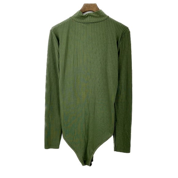 Boohoo Ribbed High Neck Green Bodysuit Size 46 - Picture 3 of 3